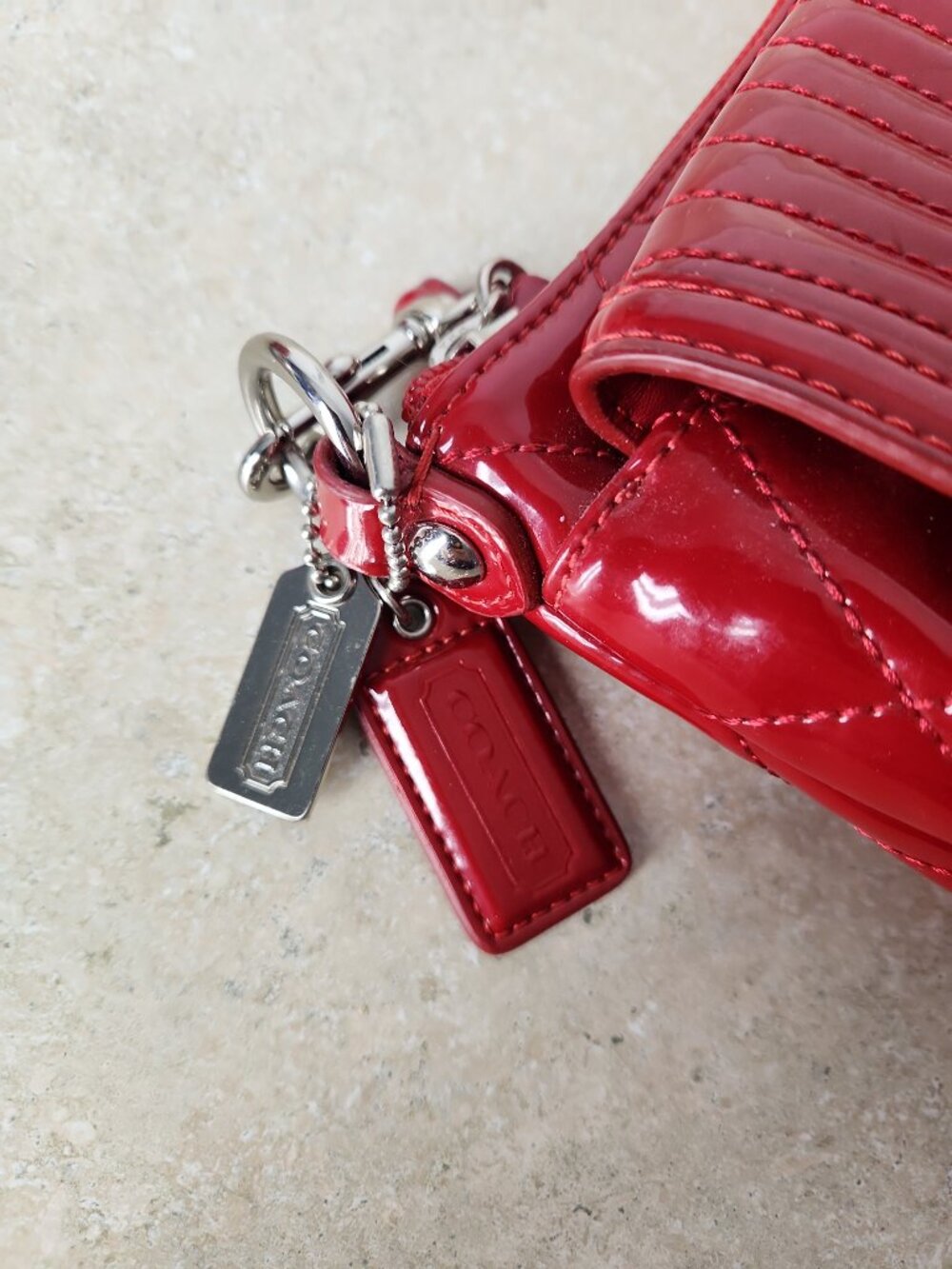 Coach Poppy Liquid Gloss Quilted Patent Leather Mini crossbody purse bag red - Picture 7 of 13